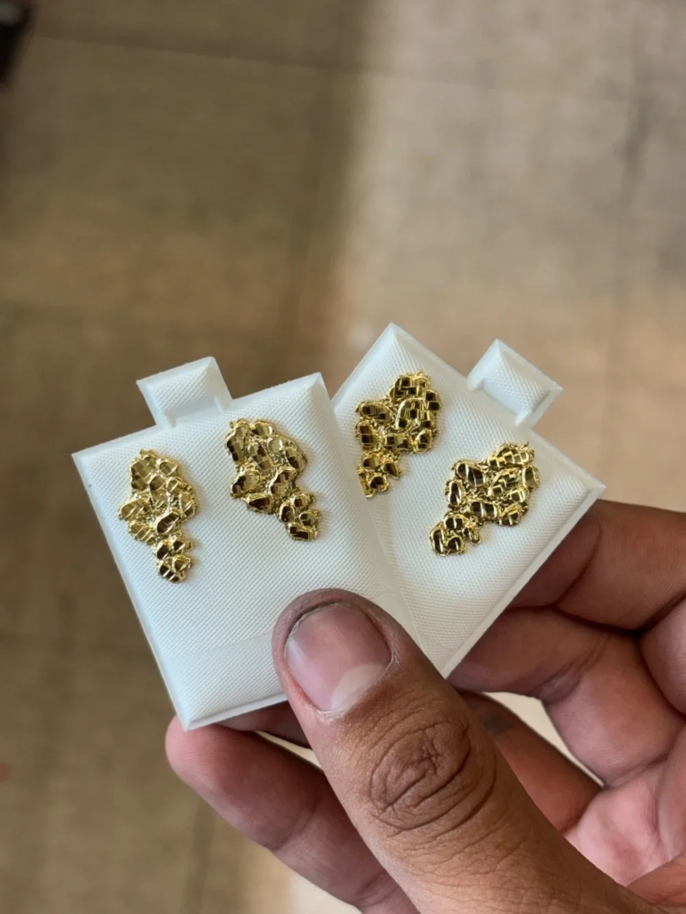 14K Yellow Gold 925 Sterling Silver Medium Nugget Earrings